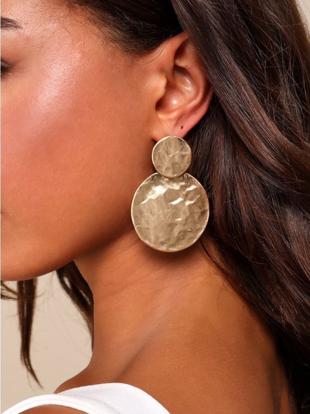 Lulus Hammered Double Circle Gold Drop Earrings - Women Jewelry